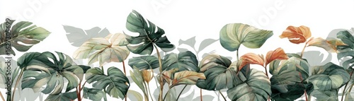 Wallpaper Mural A vibrant illustration of lush green leaves with hints of orange, showcasing a tropical theme and emphasizing nature's beauty. Torontodigital.ca
