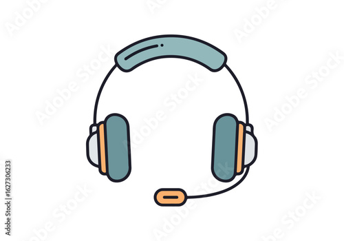 Headset illustration with microphone, communication device for online support