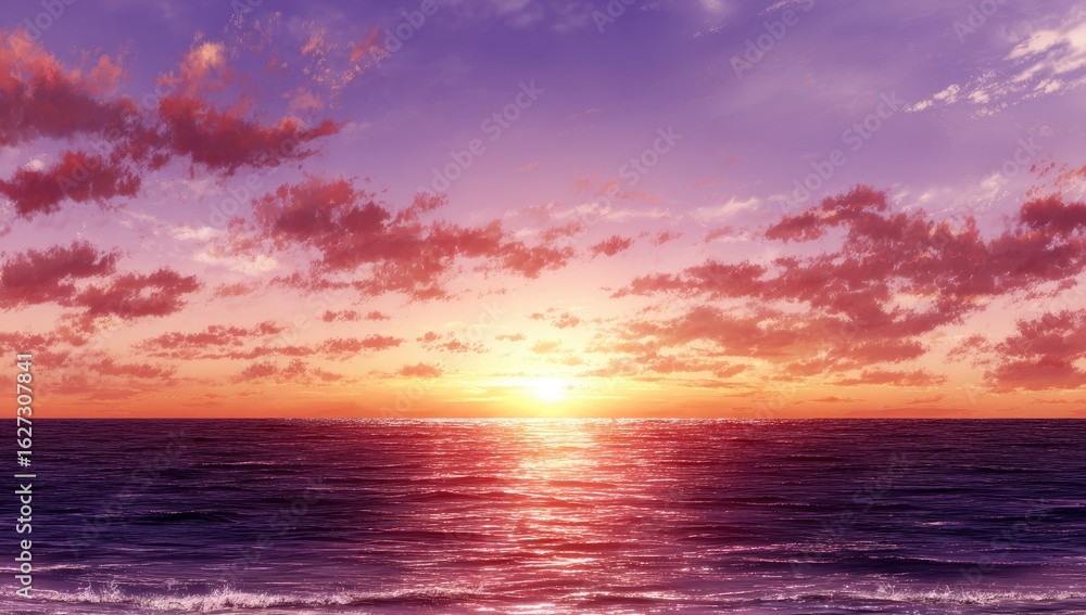 Obraz premium Wide sunset over a calm ocean