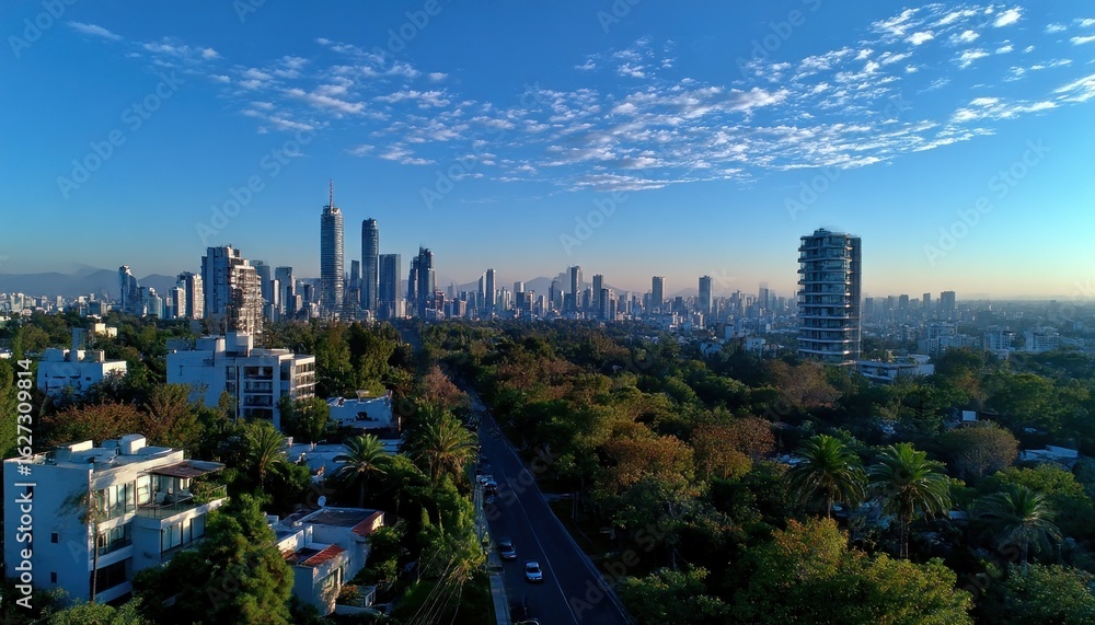 Fototapeta premium Cityscape panorama, morning light