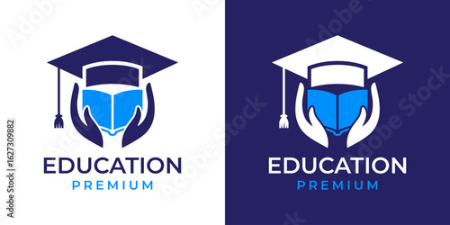 Education Logo with Graduation Hat, Book Icon Symbol Design Vector Template. Graduation Logo Icon Symbol. Design of College, Graduation, Hat, Toga, Book, Creative, Modern. 9