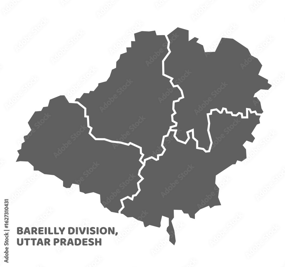 Obraz premium Bareilly Division Highlighted in Uttar Pradesh State Map of India