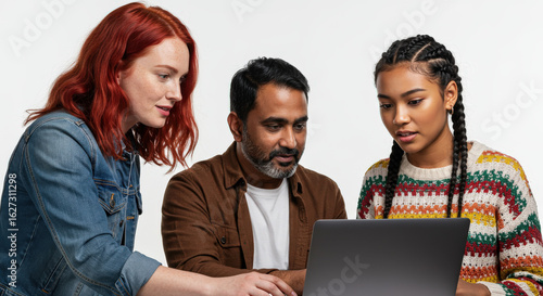 Three Diverse People Collaborating Around a Laptop Computer.