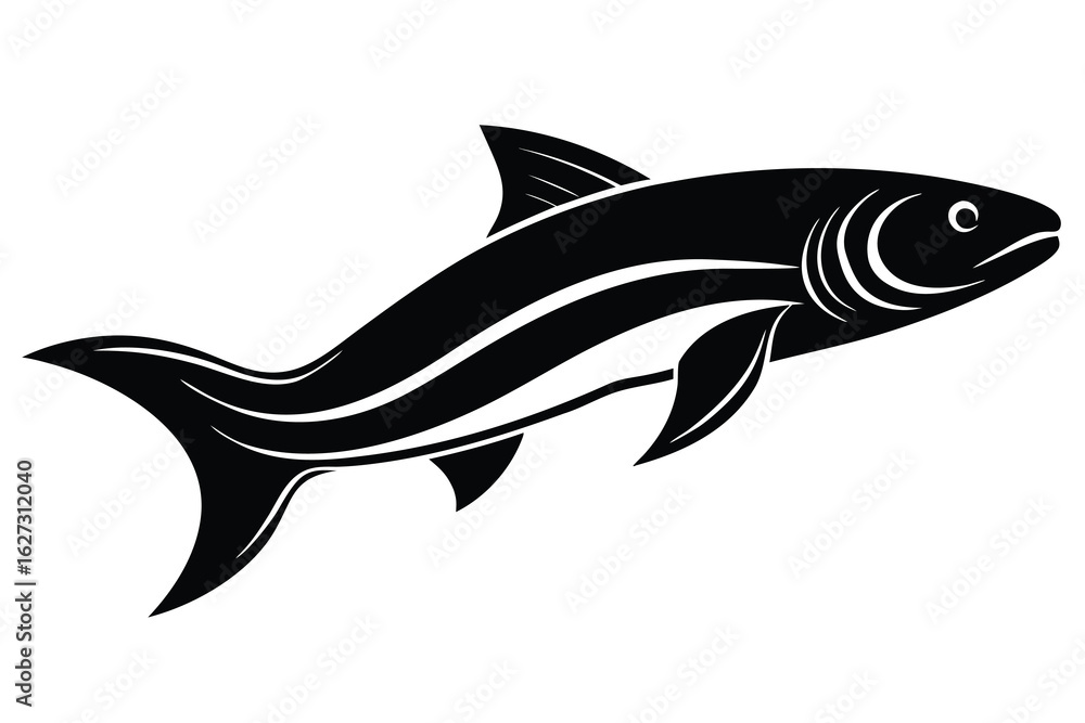 Fototapeta premium Minimalist Black and White Fish Illustration with Streamlined Design on White Background