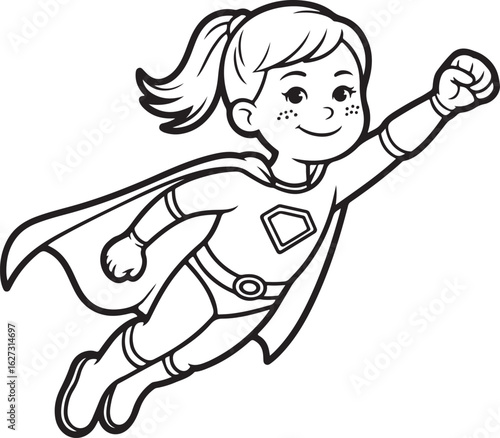 Superhero Girl Outline Vector  Energetic Young Female Hero Character