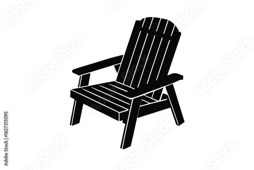 Silhouette of a Black Wooden Adirondack Chair with Slatted Back and Arms