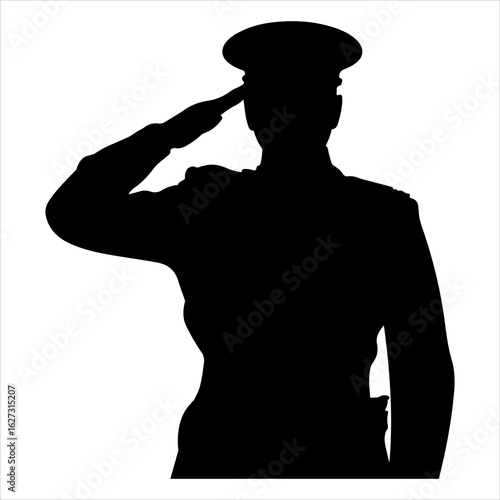 a black silhouette of a Military officer saluting