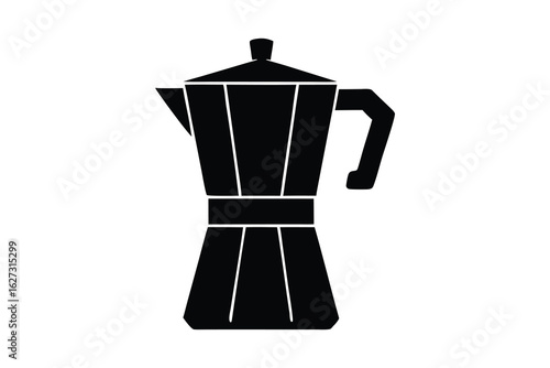 Silhouette of a Classic Stovetop Espresso Maker, Moka Pot, on White Background