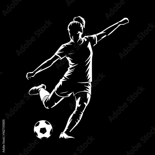 Female soccer player white silhouette
