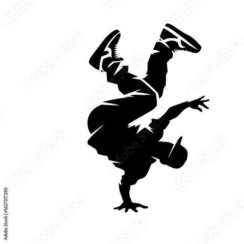 Black and white silhouette vector of breakdance on white background