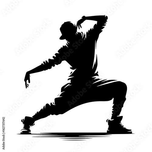 Black and white silhouette vector of street dance on white background