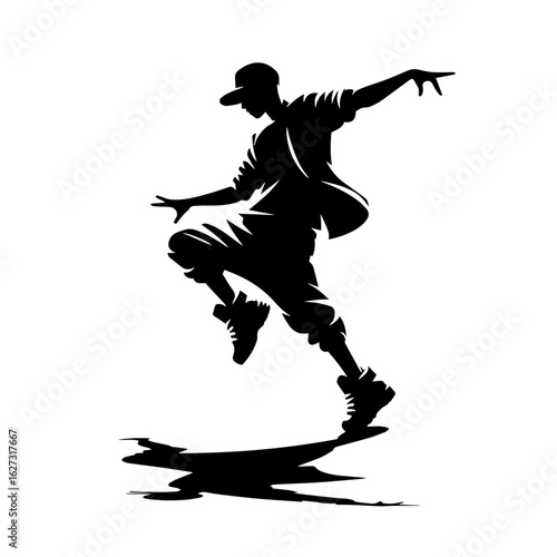 Black and white silhouette vector of street dance on white background