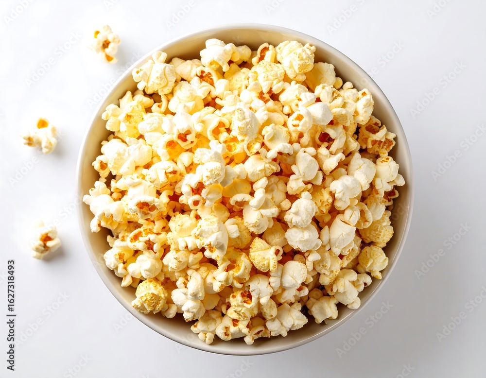 Crispy fluffy popcorn in a bowl offering delightful movie treat experience Crispy fluffy popcorn in a bowl offering delightful movie treat experience