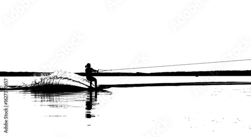 dramatic silhouette of a female wakeboarder creating a stunning water spray, isolated on a transparent background
