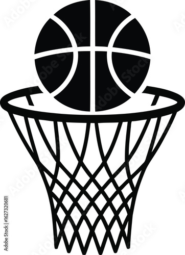 Black basketball ball in hoop icon silhouette vector illustration design