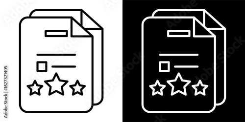Two documents with three stars each in black and white on opposite color backgrounds