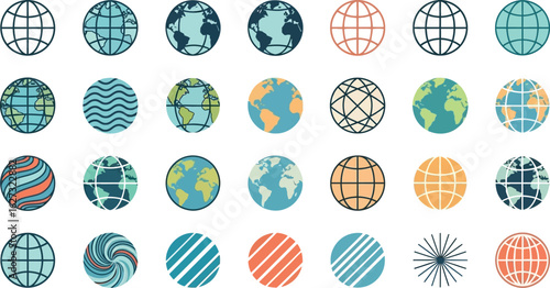 Collection of twenty four unique easter eggs decorated with globe and abstract patterns