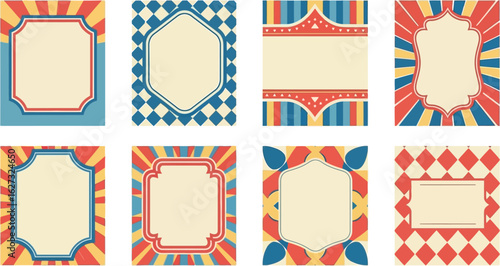 Collection of vintage circus style frames and borders with retro design elements