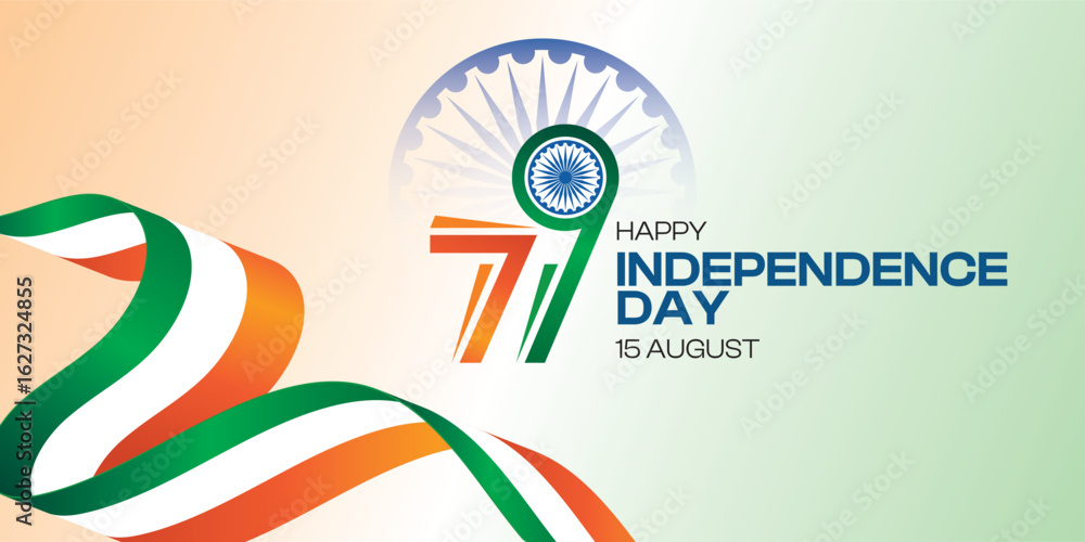 Fototapeta premium Happy Indian 79 Independence Day Celebration Social Banner Design Template, Happy Independence Day Banner Illustration