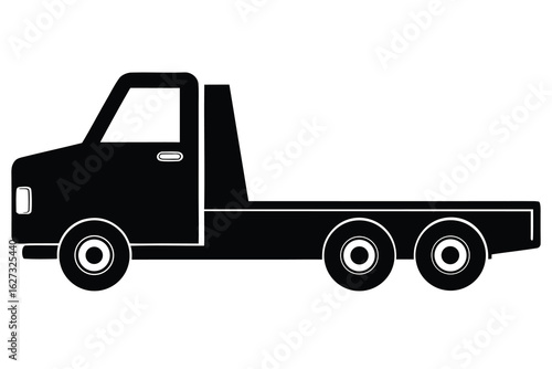 Simple Black and White Silhouette Illustration of a Flatbed Truck with Three Axles