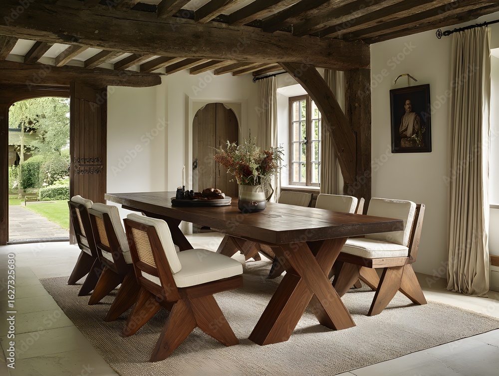 Fototapeta premium Elegant Home Interior Featuring a Large Wooden Table