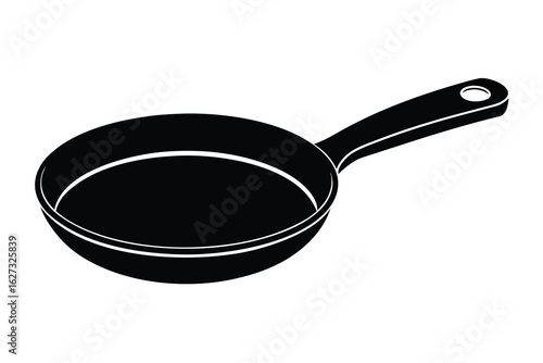 Simple Black Frying Pan Illustration, Cooking Utensil with Handle and Hanging Hole Design