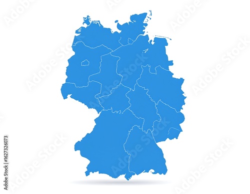 Detailed blue map of Germany showcasing federal states against a white background