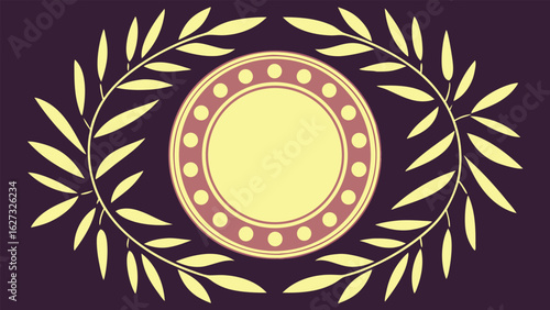 Laurel wreath surrounding circular medallion leaves