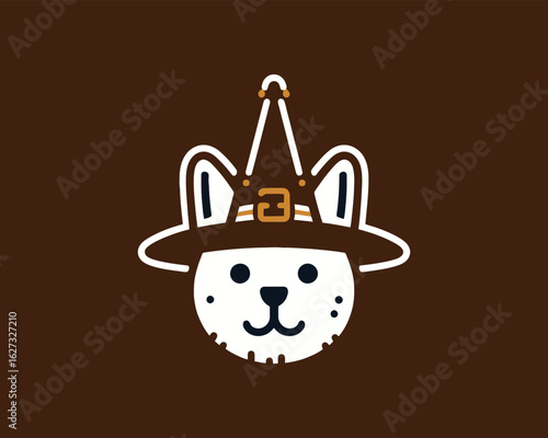 Whimsical Halloween Cat Vector Wearing a Witch Hat