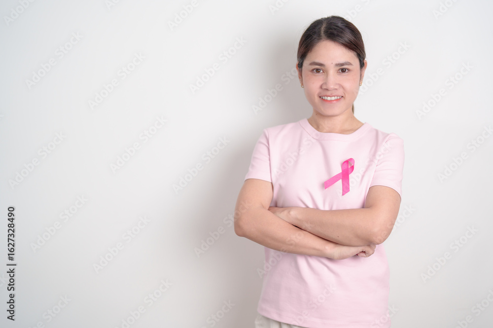 Pink October Breast Cancer Awareness month, woman with pink Ribbon for concepts of support people life and illness. National cancer survivors month, Women Health day and February World cancer day Pink October Breast Cancer Awareness month, woman with pink Ribbon for concepts of support people life and illness. National cancer survivors month, Women Health day and February World cancer day