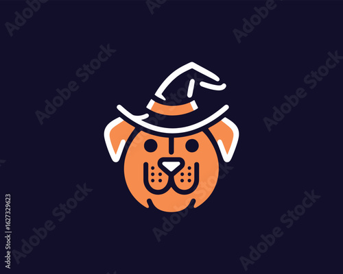 Halloween Canine in Witch Hat Graphic Vector