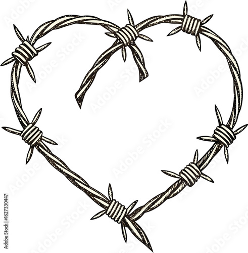  Heart-shaped barber wire wit -halftone stipple  vector