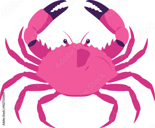 A vibrant pink crab with raised claws a playful and colorful marine creature illustration