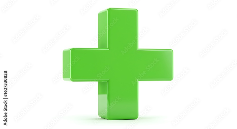 Fototapeta premium Bright green plus sign isolated on white background