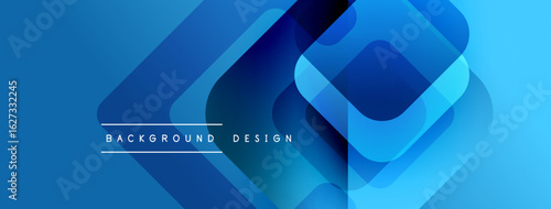 Abstract blue layers create dynamic geometric pattern. Modern design suggests technology, innovation, future concepts. Smooth gradients enhance visual appeal.