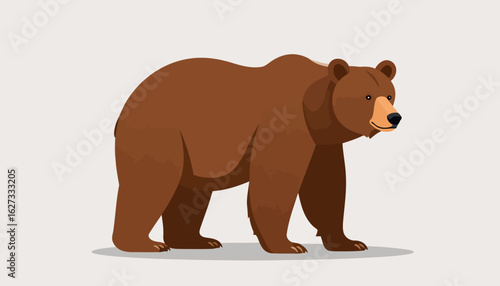 Stylized brown bear illustration in a standing pose, featuring a prominent shoulder hump and flat design.