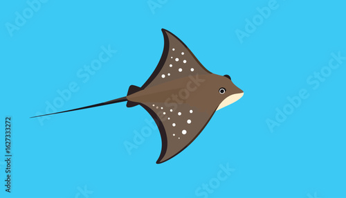 A brown spotted eagle ray with large pectoral fins and a long tail, illustrated in a flat, minimalist style.