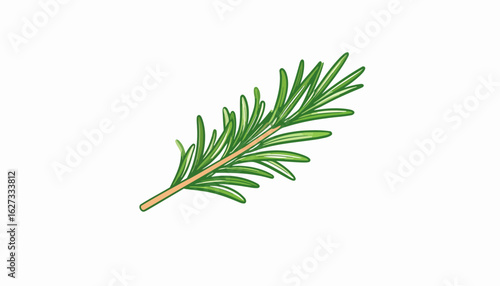 A single sprig of fresh rosemary, illustrated with vibrant green leaves and a woody stem.