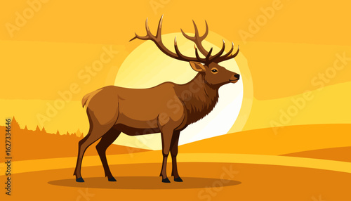 Majestic bull elk with large, branching antlers and a shaggy brown mane, standing in profile.