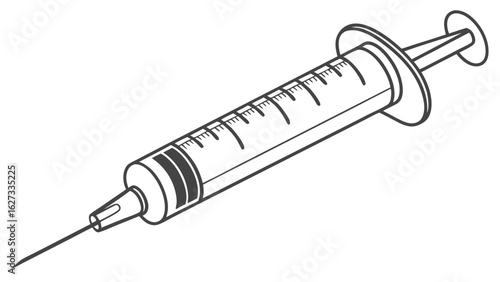 Medical Syringe with Needle Line Art Illustration for Healthcare and Injection Concepts