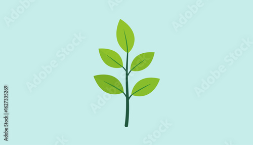 Simple flat illustration of a green plant sprig with six pointed leaves.
