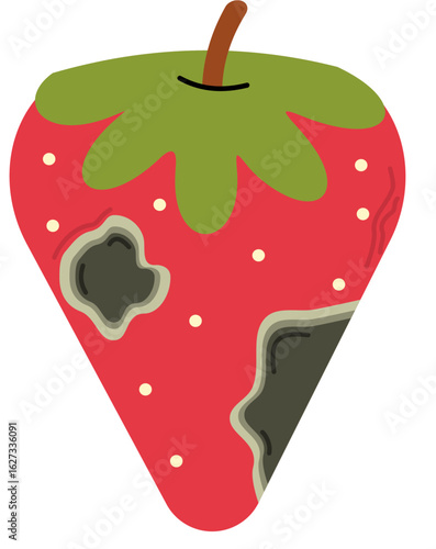 A flat vector illustration of rotten strawberry with mold spots