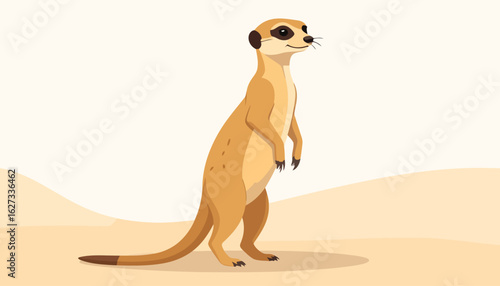 Charming cartoon meerkat in a classic sentry pose with a smiling expression.