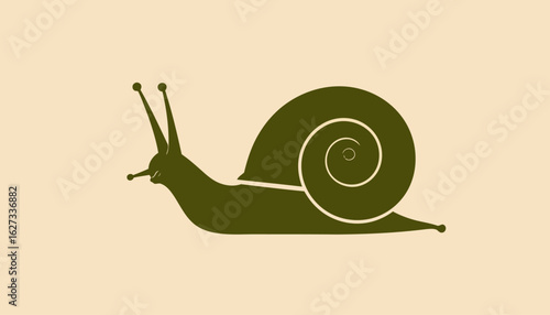 Stylized green snail silhouette with a prominent spiral shell and long eyestalks.