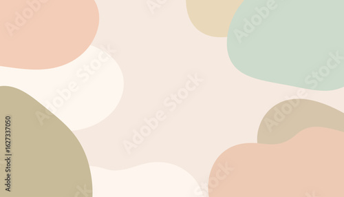 Calm abstract art with organic, flowing shapes in muted pastel earth tones.