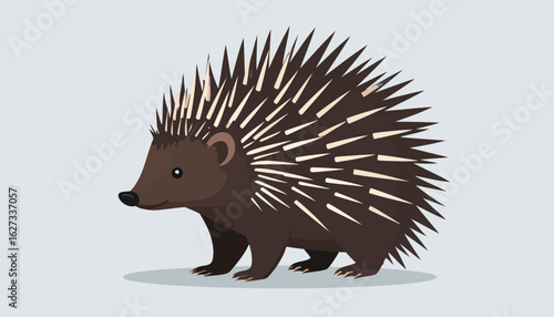 Graphic illustration of a short-beaked echidna, a spiny anteater with sharp quills, standing in profile.