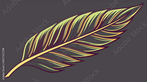 Stylized feather with glowing highlights graphic illustration