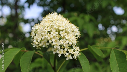 Close-up of a cluster of small, white flowers