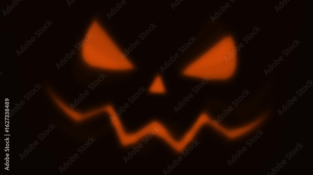 Scary halloween jack o lantern pumpkin face laughing animation loop on dark background