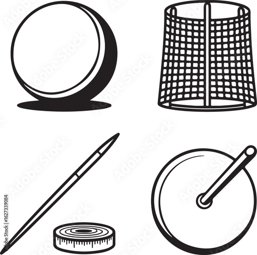 Shot Put, Hammer Throw, Javelin, Discus, Measuring Tape, Flag Markers
